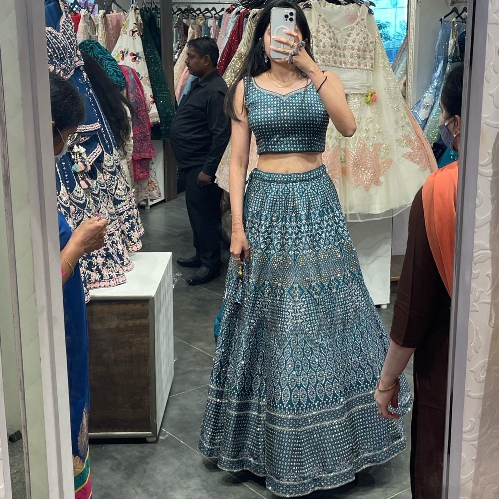Elegant Blue Patterned Women's Dress